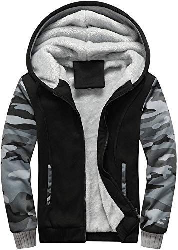 VSUSN Men's Hoodies with Zipper Long Sleeve Hooded Pullover Winter Warm Coats Patchwork Lined Fleece Jackets Plus Thick Outwear(Armygrey,4XL)