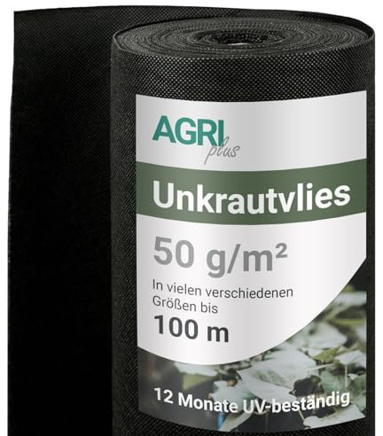 AGRI plus Unkrautvlies I 2,4 x 100 m I Verschiedene Maße I Reißfestes 50 g/m² Polypropylen Vlies für den Außenbereich I Gartenvlies gegen Unkraut I Vlies wasserdurchlässig & UV-beständig