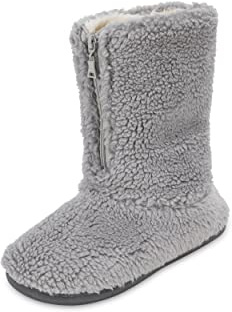Polar Women’s Faux Fur Indoor Outdoor Boot Slippers - Memory Foam Lined House Shoes with Zip Closure, Plush Warm Lining & Non-Slip Sole - Cosy Winter Comfort Footwear - Grey Shearling - UK6/EU39
