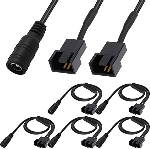 Xiatiaosann DC zu 4-pin/3-pin PC Lüfter, 12V DC 5,5 mm x 2,1 mm Buchse auf Dual 3-pin 4 -pin Stecker PC Gehäuselüfter Stromwandlerkabel, 5 Stück