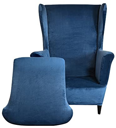 Highdi 2Teilig Ohrensessel Überzug aus Samt,Sessel-Überwürfe Ohrensessel Schonbezüge Bezug Sesselhusse Elastisch Stretch Tiger Stuhlbezug mit Armlehne Hohe Rückenlehne Universal (Navy blau)