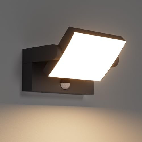 Klighten 24W Außenlampe Wand mit Bewegungsmelder, IP65 Wandleuchte Außen/Innen Wandlampe mit Schwenkbar LED Panel, Aussenleuchte Wand für Terrasse Eingang Flur, 1500 Lumen, Schwarz, Warmweiss 3000K