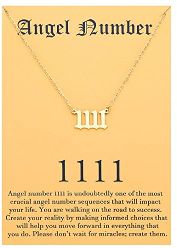 Tasunom Old English Angel & Number Necklace Numerology Jewelry for Women 18K Gold Plated Stainless Steel