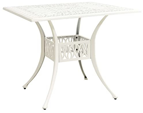 Makastle Bistrotisch Ø 90x73 cm Balkontisch Beistelltisch Gartentisch Quadratisch mit Wunderschönes Muster, Wetterfester Outdoor Balkon Tisch klein Outdoortisch, Aluminiumguss Weiß