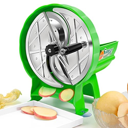 NEWTRY Trancheuse de fruits et légumes manuelle, type disque, 0.8-9mm ajustable, outil de tranchage très productif pour la maison, la petite restauration, trancher les oignons, citrons etc.