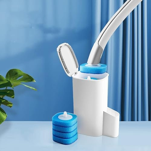 Escobilla de inodoro desechable con soporte. Sistema de limpieza de inodoro desechable con 8 cabezales de repuesto de varita de inodoro