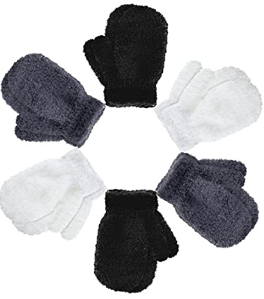 Geyoga 6 Paar Kinder Warme Dehnbare Fäustlinge Winter Strickhandschuhe für Kleine Mädchen und Jungen (Einfache Farbe, 5-10 Jahre)