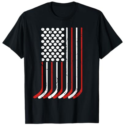 Vintage Amerikanische Flagge Hockeybekleidung 4. Juli Herren Jungen USA T-Shirt