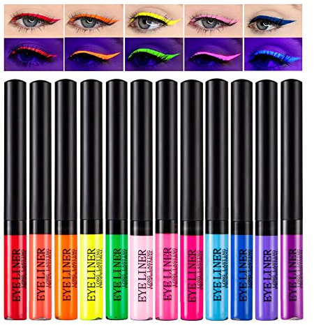 Allbesta 12 Farben Bunt Liquid Eyeliner Set Matte Wasserfest Make Up Set Eyeliner Pen Rainbow High Precise Liner (12pcs-B)