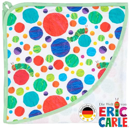 Smithy Kapuzenhandtuch für Baby´s und Kinder 100x100 cm - Raupe Nimmersatt Babyhandtuch aus Frottee Baumwolle - Kapuze Handtuch für Mädchen & Jungen (Druck)
