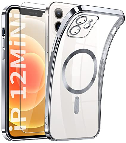 Clear Magnetisch für iPhone 12 Mini Hülle mit MagSafe [Vollständiger Kameraschutz] [Original iPhone Äußere] Durchsichtig Silikon Case Dünn [Niemals Gelb] Handyhülle Anti Fingerabdruck Schutzhülle