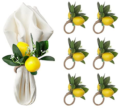 JYCRA Künstliche Zitronen-Serviettenringe, künstliche Zitronenfrucht, Serviettenhalter, künstliche Obst-Serviettenringe für Heimdekoration, B
