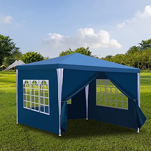 Gimisgu Pavillon Wasserdicht 3x3m Gartenpavillon Stabil mit 4 Seitenteilen und Fenstern Gartenzelt Partyzelt UV Schutz für Garten Hochzeit Picknick, Blau