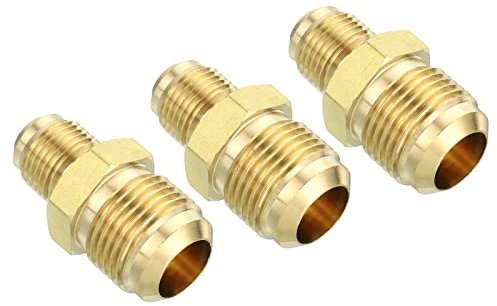 PATIKIL 3/8 Male x 5/8 Male Brass Flare Union Connector, 2 Pcs Gas Adapter Brass Tube Coupler Pipe Fitting for Hose Fitting