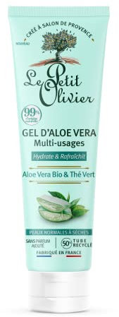 LE PETIT OLIVIER - Gel D'Aloe Vera - Aloe Vera Bio & Thé Vert - Visage Et Corps - Hydratant - Sans Parfum - Peaux Normales à Sèches - 99% D'Origine Naturelle - Fabriqué En France - 150 ml