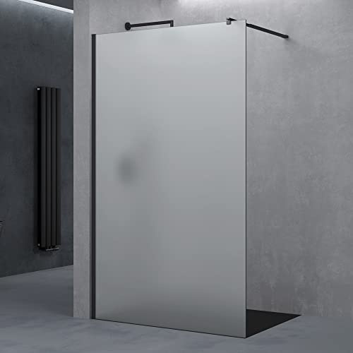 doporro Walk-In Dusche Duschwand 100x200cm Duschabtrennung 10mm ESG-Glas | Vollsatiniert | mit Nanobeschichtung | rechteckiger Stabilisator aus Edelstahl | Aluminiumrahmen in Schwarz | Bremen02VS