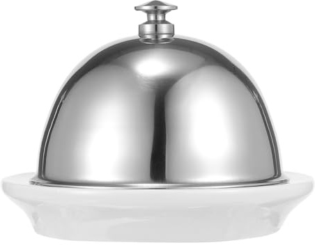 Cabilock Butter Dish with Lid Ceramic and Stainless Steel Small Butter Holder for Home Countertop Serving Cheese and Desserts