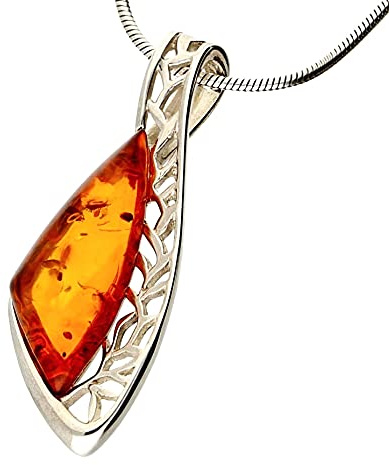 Generisch Echter 925 Silber ANHÄNGER mit Bernstein,Cognac, inkl. Silberkette 50 cm