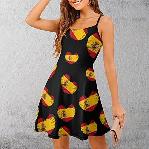 Minivestido de verano con diseño de bandera de España en forma de corazón, sin mangas, para la playa