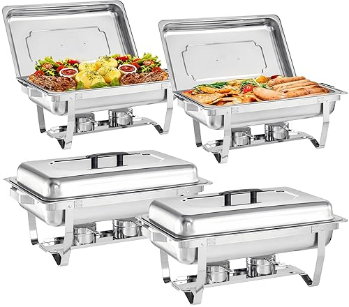Chafing Dishes for Buffet, 4 Pack 9 Quart Stainless Steel Chafer Set