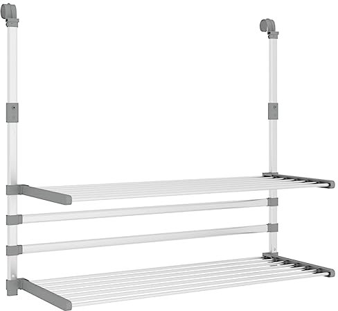 vidaXL Wäschetrockner für Balkon, Trockner für die meisten Türen, Klappbarer Wäscheständer mit Aluminiumrahmen, Kleiderständer Kleidertrockner, Aluminium