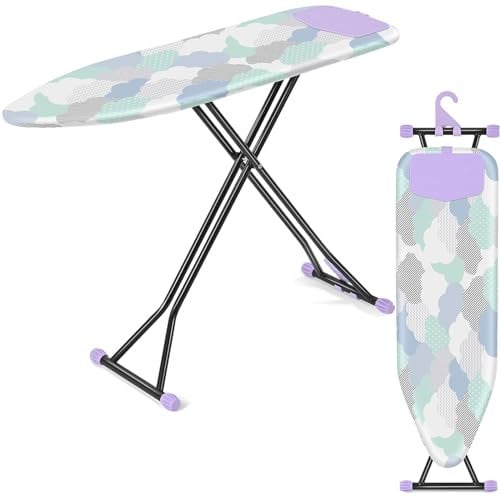 Ironing Board, Iron Board with Silicon Iron Rest, Extra Thick Cover and Pad, Height Adjustable, with Smart Hanger, Heavy Duty Legs 122 x 38cm Colorful Clouds