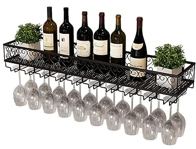 Porte-Bouteilles Muraux Industriels,Étagère À Vin,Industrielle Porte Bouteille Mural en Métal,Supports Horizontaux,Multi Fonctionnel,pour La Maison, Le Dîner, La Salle De Cuisine (Color : Black, Siz