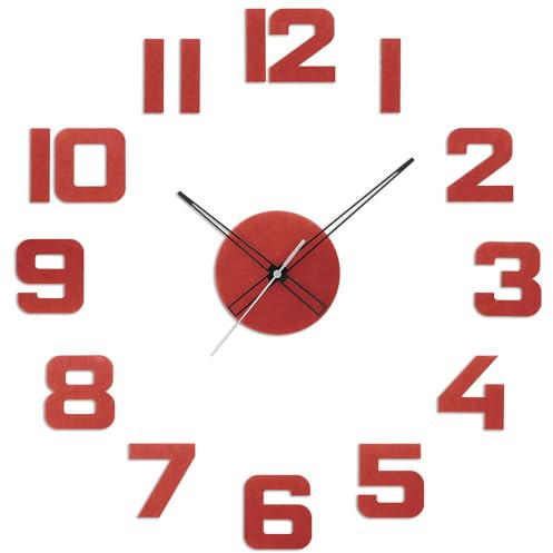 PRIM Veneer Colorino DIY Wanduhr Holz, Made in EU, Wood Wand-Deko ∅ von 600 bis 1000 mm, 3D Holz-Ziffern, Holz Wanduhr Groß XXL, Wanduhr Küche, Schlafzimmer (Rot)