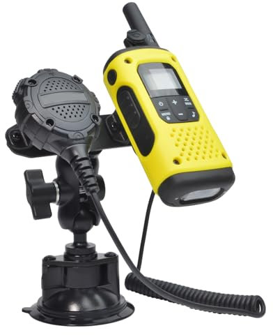 HYS 2 en 1 Radio Portable et Microphone Haut-Parleur Support à Ventouse Compatible avec Motorola Baofeng Sepura Midland, Tout Talkie-walkie et Microphone avec Clip Dorsal