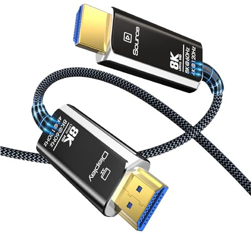 MMOBIEL HDMI 8K Cable de Fibra Óptica 15m - 48Gbps Ultra Alta Velocidad - 8K@60Hz, 4K@120Hz, HDR Dinámico, ARC/eARC, HDMI 2.1, HDCP 2.2/2.3 - Compatible con PS5/4, Xbox One, TV etc. - Negro