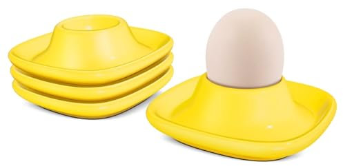 Flexzion Egg Cups for Soft Boiled Eggs - Set of 6 Ceramic Egg Holder - Stackable Egg Coddler Cups with Base for Serving, Breakfast, Brunch - Kitchen Table Decor, Yellow