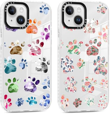 RUMDEY 2 Pack Cute Animals Pattern for iPhone 11 6.1 Phone Case, Colorful Flower Dog Paw Aesthetic Design Clear Cases Soft Silicone Slim TPU Shockproof Protective Fundas for Women Girls Kids