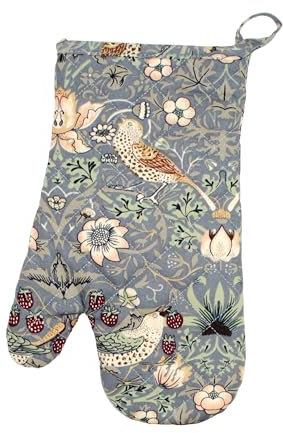 Le Chateau William Morris Strawberry Thief Blue Single Oven Mitt Glove Gauntlet - Kitchen Linens Flowers, Birds & Berries Patterned Gifts