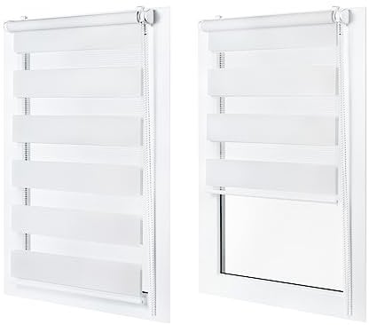 Doppelrollo ohne Bohren – Sichtschutz und Sonnenschutz, Klemmfix – Weiß, 65 cm breit (Stoffbreite) x 150 cm hoch (Fensterhöhe) – Duo Rollo für Fenster/Tür, lichtdurchlässig/verdunkelnd