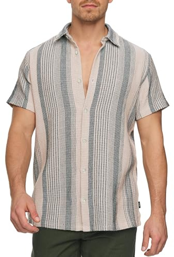 Indicode Herren INCosby Kurzarmhemd aus 100% Baumwolle mit Kentkragen | Gestreiftes Baumwollhemd mit Button-Down-Kragen, Herrenhemd, Casualhemd, Freizeithemd, Sommerhemd, Kurzarmhemd für Männer.