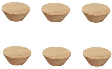SANCHAKOU Schubladenknöpfe Klein 6 Stück Runde Taste Griff Massivholz Hause Schrank Schublade Schrank Einlochmontage Holzgriff Gummi Holz