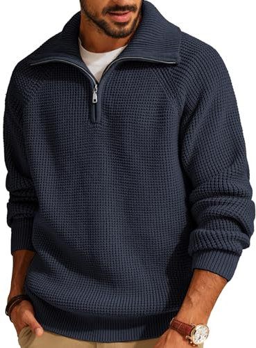 PJ PAUL JONES Jumpers for Men Quarter Zip Knit Sweater Casual Fall Pullover Jumper for Mens M Navy Blue