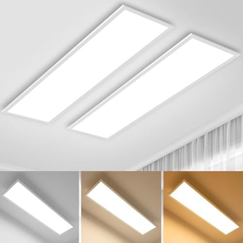 Omdekor 2PCS Deckenlampe LED Panel 100x25cm, 28W Dimmbar Deckenleuchte Helligkeit Ultra-Flach mit Fernbedienung, 2700K-6500K Warm/Weiß/Kalt Weißes Licht, Beleuchtung für Badezimmer Büro