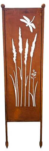 Schild Gartenschild Edelrost Rost zum Einstecken rostige Gartendeko Blumen Blüten Dekoration Beetstecker Gartenstecker (Gras Libelle)