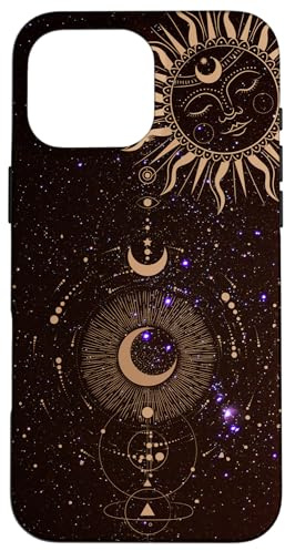 Sun Moon and Stars Aesthetic Celestial Case for iPhone 16 Pro Max