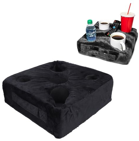 Fockety Couch Cup Holder Pillow, 5 Cup Cozy Pillow Sofa Cup Holder Pillow Tray Keep Your Drinks Hand Side and Keep Temp, Couch Caddy Cupholder for Bed, RV, TV, Car, Remote, Drinks