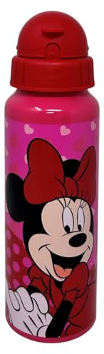 CARTOON Botella de aluminio con pajita Minnie Mouse Disney Botella 550 ml Accesorios para niños