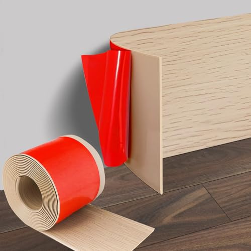 Battiscopa piatto flessibile in PVC con venature d'acero, 10 cm x 10 m, battiscopa morbido autoadesivo, modanatura decorativa autoadesiva per soggiorno, camera da letto, cucina