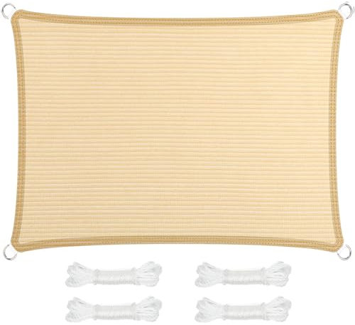 Segeltuch im Viele Größe Und Farben 140 x 640 cm, Sonnenschutz 98% UV Schutz Windschutz Reißfest Wetterfest, Schattennetz Plane Sonnensegel, für Terrasse Garten, Beige