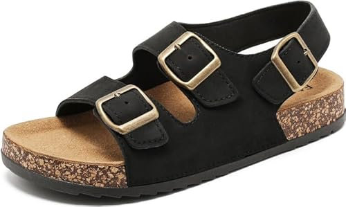 Pantoletten Sandalen Damen Mit Kork Fußbett Anti-Rutsch Sommer Schlappen Sandalens Herren Mit Verstellbaren Riemen, Rutschfest Gummisohle Schaum Hausschuhe Schnalle Bequeme Sandaletten Trekking