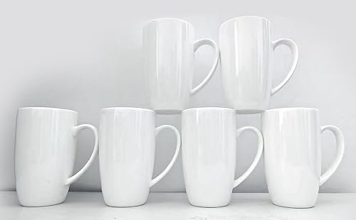 heritage White Latte Mugs Set of 6 by Chinacave - Premium Fine Bone China Cups and Mugs - Professional Quality for Kitchens, Restaurants, Cafes