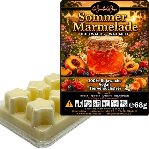 WonderWax® Duftriegel 6 x Duftwachs Sterne Weiß Sommer Marmelade | Farbe: Weiß | Raumduft für Duftlampen, Wax Melt, Sojawachs, Indoor Duftöl Wachs schmelzen für Aromalampe