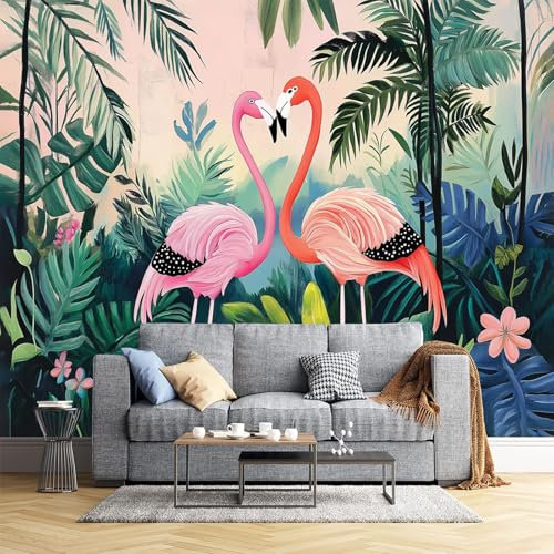 Fototapete Moderne Wanddeko Wandbild Flamingo Wald 400X280Cm Tropische Tiere Wandtapete Motivtapeten 3D Effekt Design Kinderzimmer Küche Büro Flur Wohnzimmer