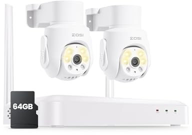 ZOSI 3K 5MP Wi-Fi 6 Überwachungskamera Set mit 2X 360° PTZ WLAN Kamera Aussen, 64GB Karte, Personenverfolgung, Farbnachtsicht, 2-Wege-Audio, C280