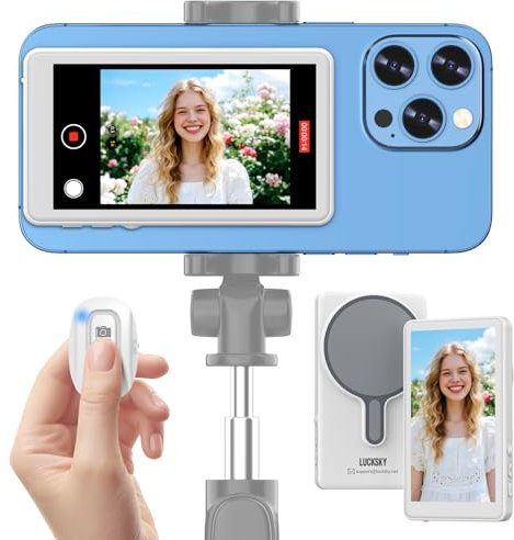 Vlog Selfie Monitor Bildschirm iPhone, 4K 30fps Aufnahme Wireless Screen Mirroring Verbindung mit & Fernbedienung, Magnetische Rückseite Kamera Monitor für Vlog Live Stream TikTok, kompatibel mit
